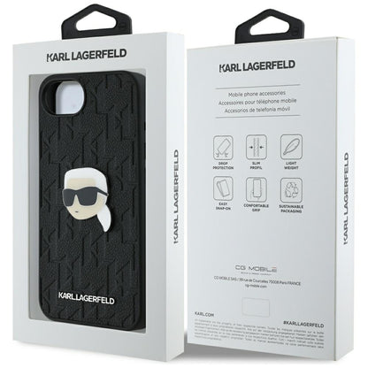 Hoes voor Apple iPhone 16e, Karl Lagerfeld, Monogram Karl's Head, Zwart