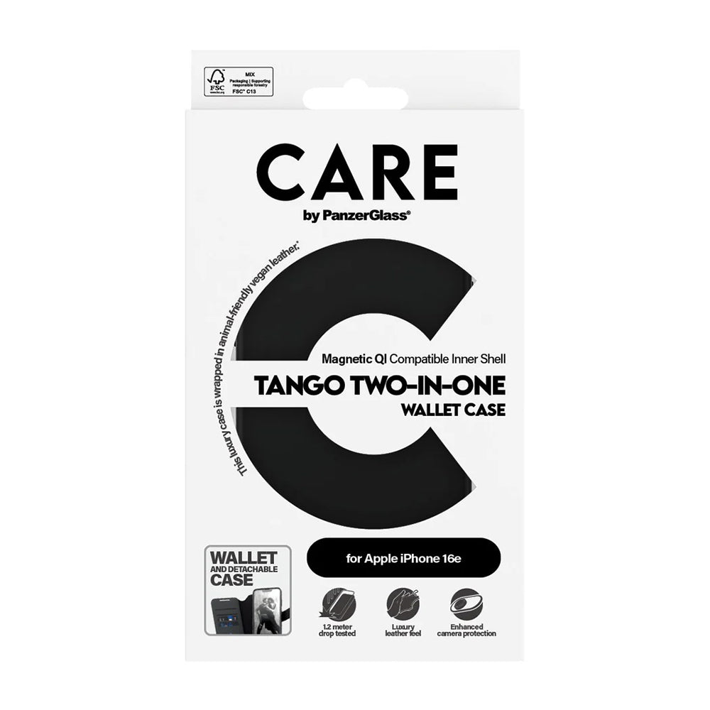 Hoes voor Apple iPhone 16e, PanzerGlass, Care Feature Tango Two-in-One, Zwart