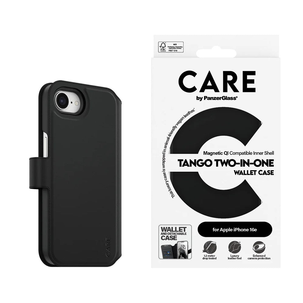 Hoes voor Apple iPhone 16e, PanzerGlass, Care Feature Tango Two-in-One, Zwart