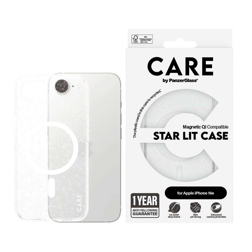Hoes voor Apple iPhone 16e, PanzerGlass, Care Urban Combat Star Lit, Transparant Wit