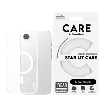 Hoes voor Apple iPhone 16e, PanzerGlass, Care Urban Combat Star Lit, Transparant Wit