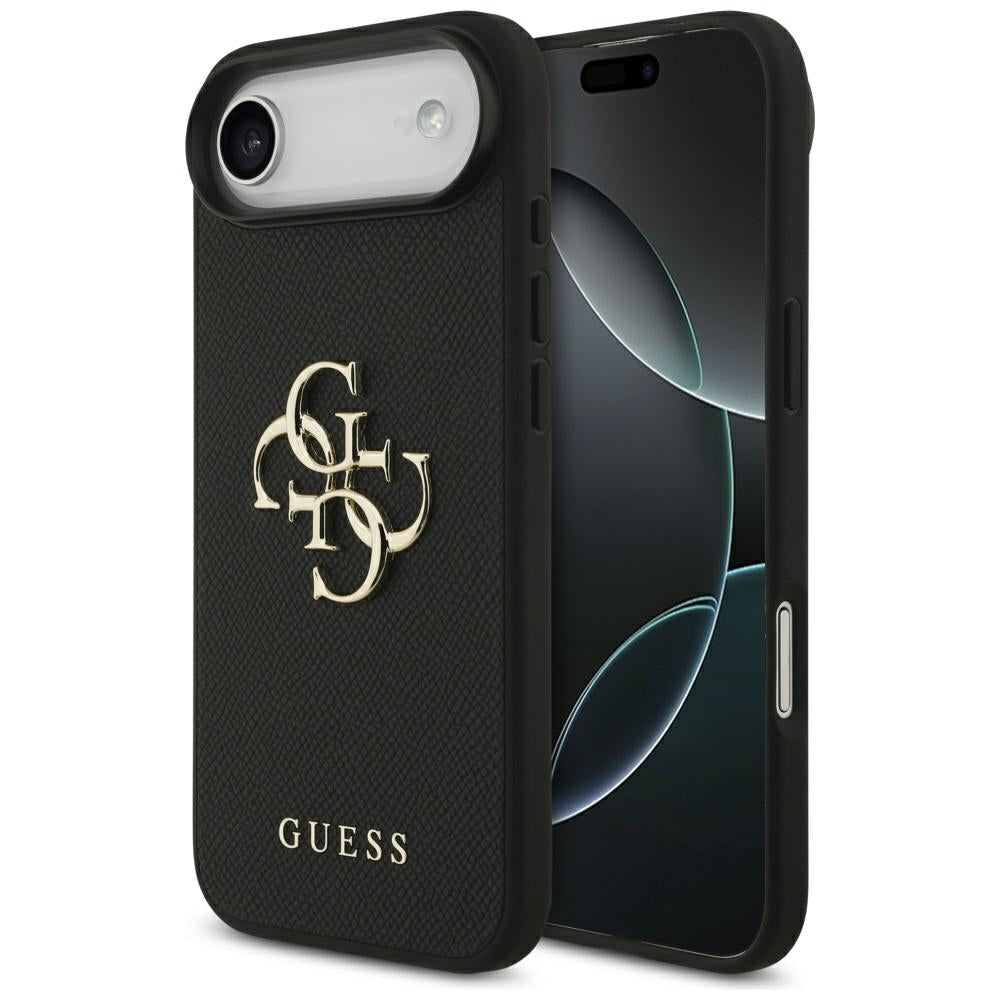 Hoes voor Apple iPhone 17 Air, Guess, 4G Grained Big en Classic Logo, Zwart
