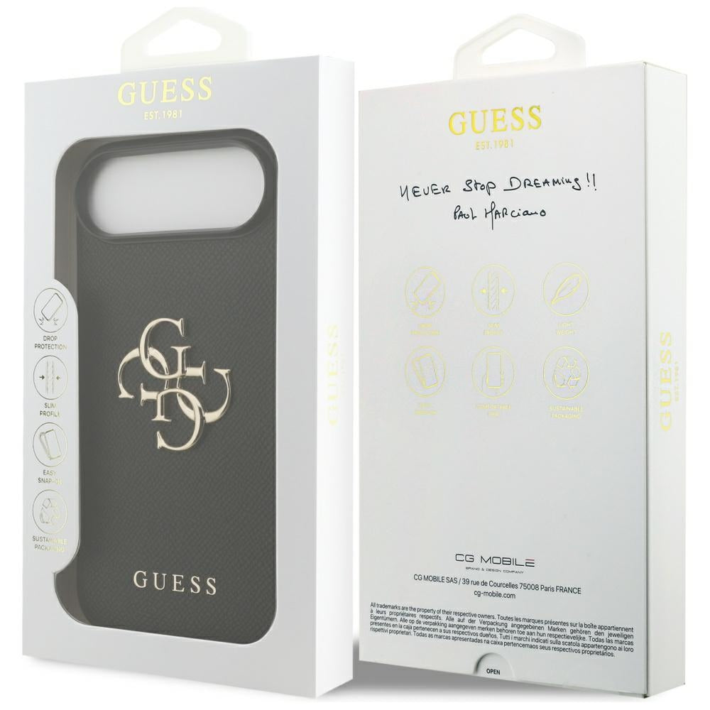 Hoes voor Apple iPhone 17 Air, Guess, 4G Grained Big en Classic Logo, Zwart