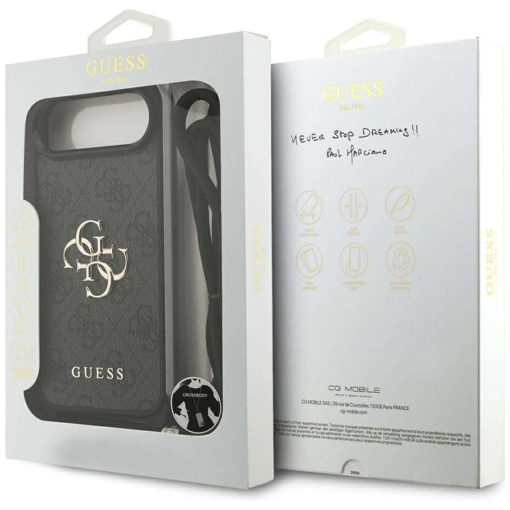 Hoes voor Apple iPhone 17 Air, Guess, Crossbody Cord 4G Big Log, Zwart
