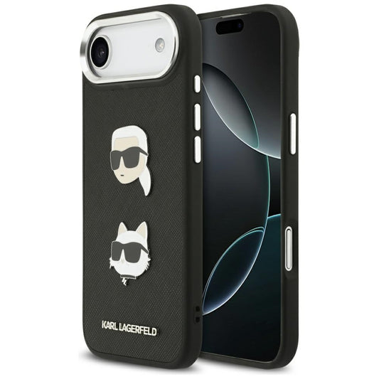 Hoes voor Apple iPhone 17 Air, Karl Lagerfeld, Grained Karl & Choupette's Heads Pins and Logo, Zwart