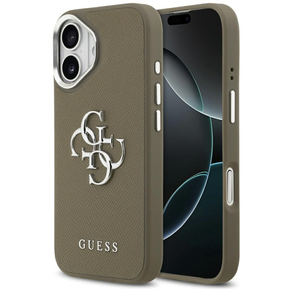 Hoes voor Apple iPhone 17, Guess, 4G Grained Big And Classic Logo, Bruin Zilver
