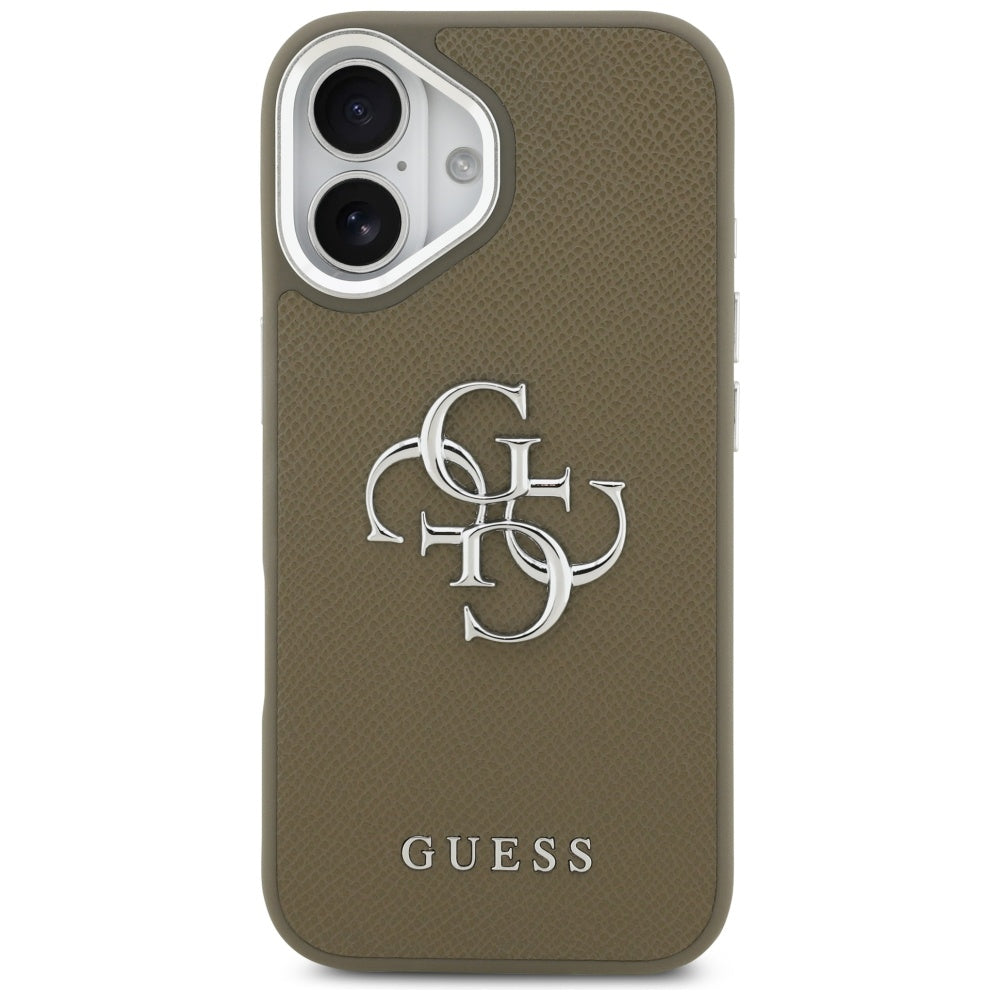 Hoes voor Apple iPhone 17, Guess, 4G Grained Big And Classic Logo, Bruin Zilver