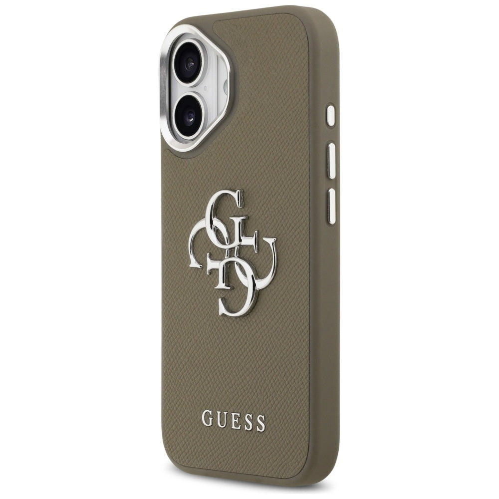 Hoes voor Apple iPhone 17, Guess, 4G Grained Big And Classic Logo, Bruin Zilver