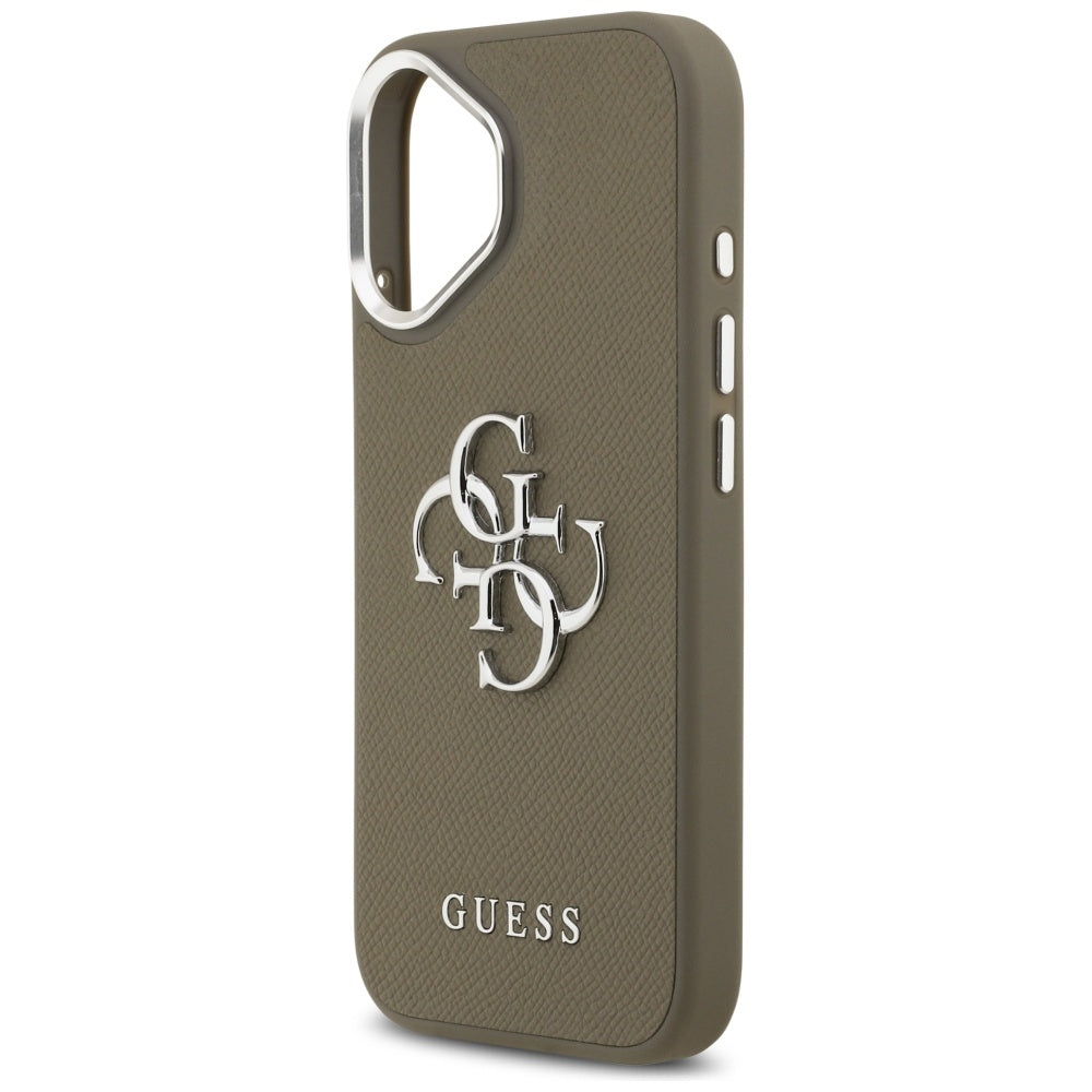 Hoes voor Apple iPhone 17, Guess, 4G Grained Big And Classic Logo, Bruin Zilver