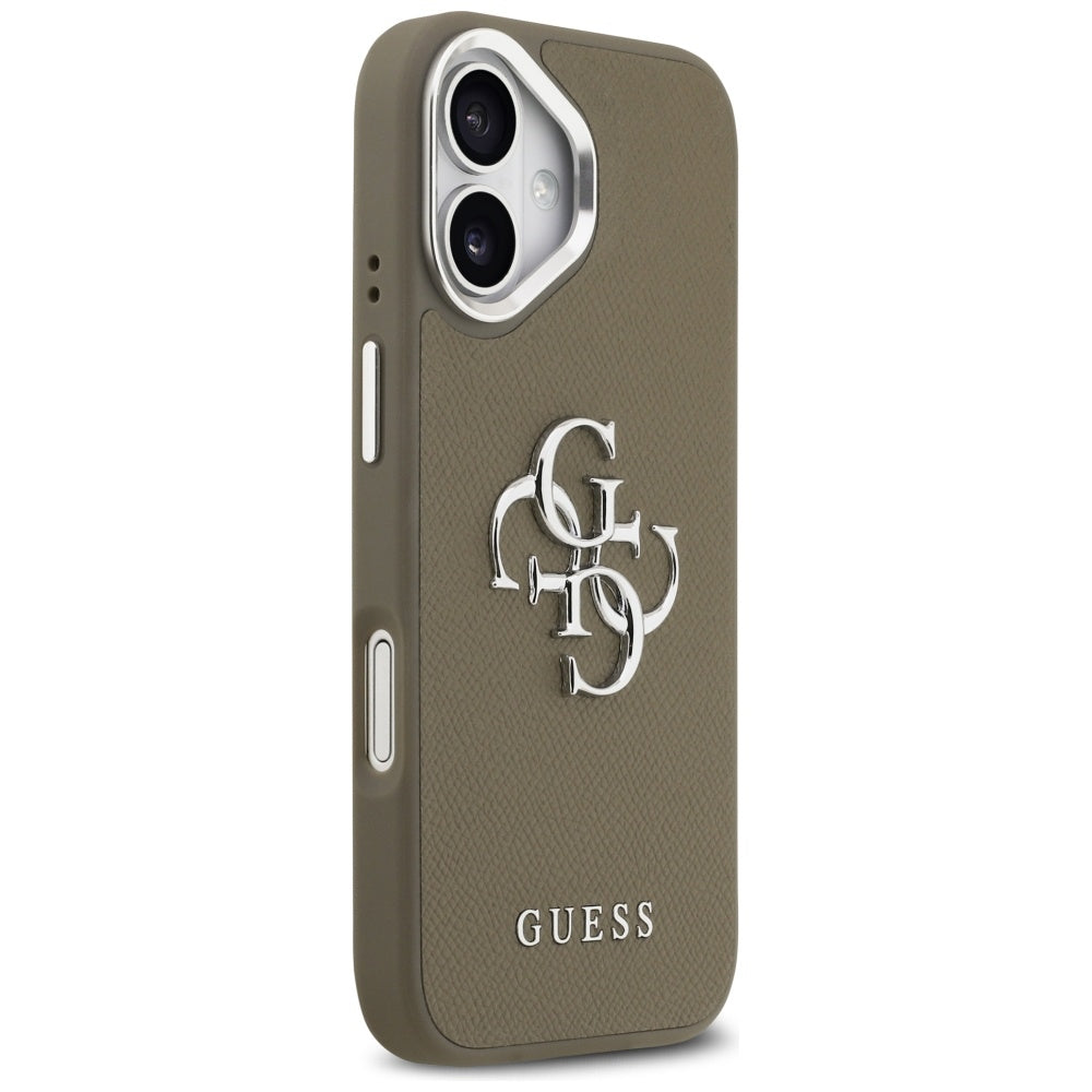 Hoes voor Apple iPhone 17, Guess, 4G Grained Big And Classic Logo, Bruin Zilver