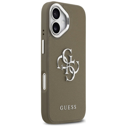 Hoes voor Apple iPhone 17, Guess, 4G Grained Big And Classic Logo, Bruin Zilver