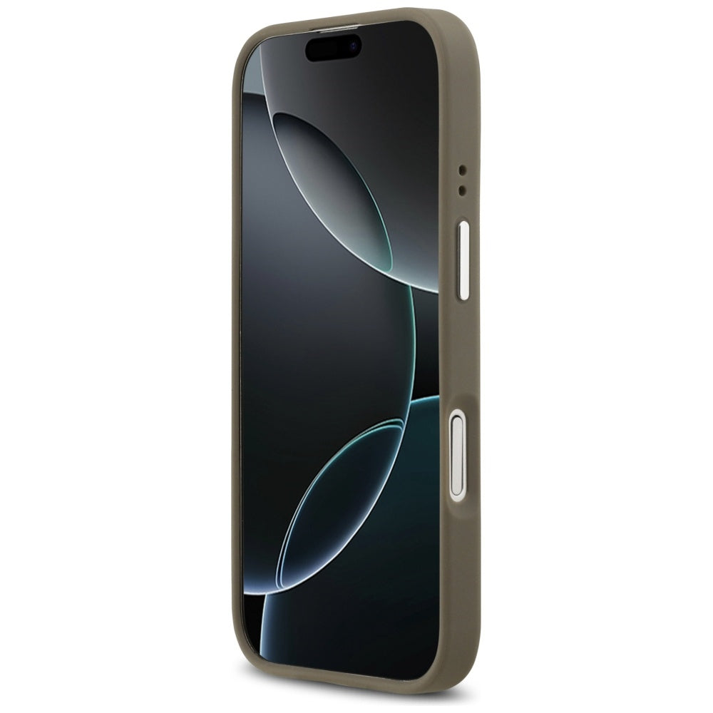 Hoes voor Apple iPhone 17, Guess, 4G Grained Big And Classic Logo, Bruin Zilver
