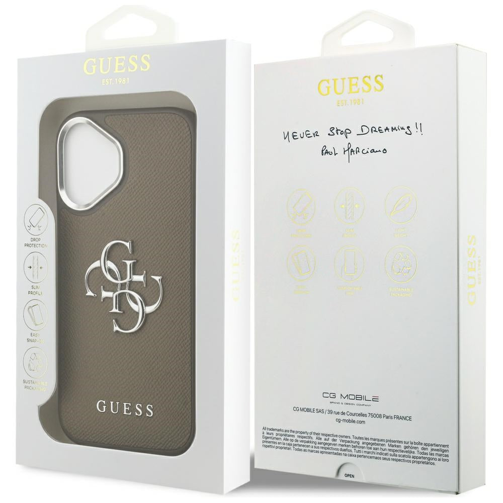 Hoes voor Apple iPhone 17, Guess, 4G Grained Big And Classic Logo, Bruin Zilver