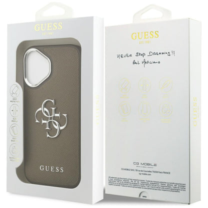 Hoes voor Apple iPhone 17, Guess, 4G Grained Big And Classic Logo, Bruin Zilver