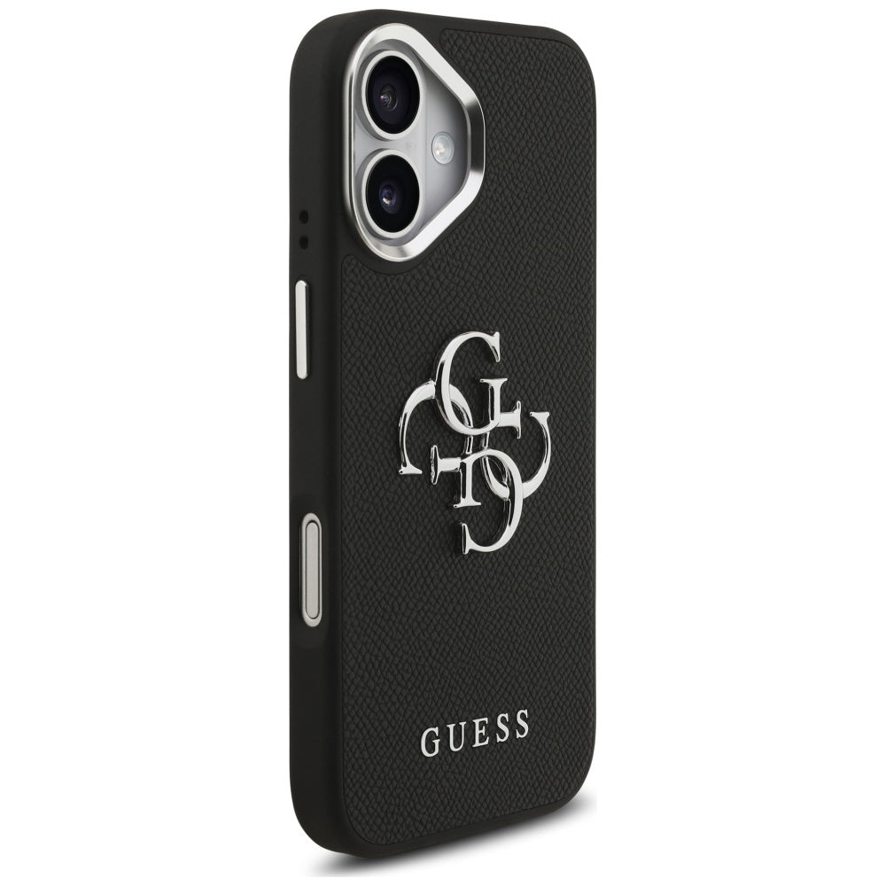 Hoes voor Apple iPhone 17, Guess, 4G Grained Big and Classic Logo, Zwart Zilver