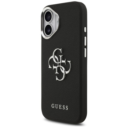 Hoes voor Apple iPhone 17, Guess, 4G Grained Big and Classic Logo, Zwart Zilver