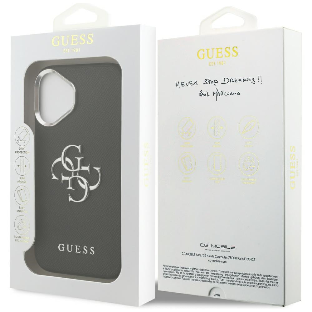 Hoes voor Apple iPhone 17, Guess, 4G Grained Big and Classic Logo, Zwart Zilver