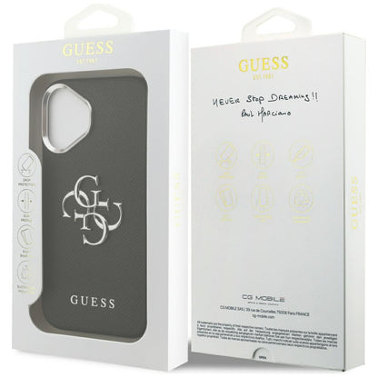 Hoes voor Apple iPhone 17, Guess, 4G Grained Big and Classic Logo, Zwart Zilver