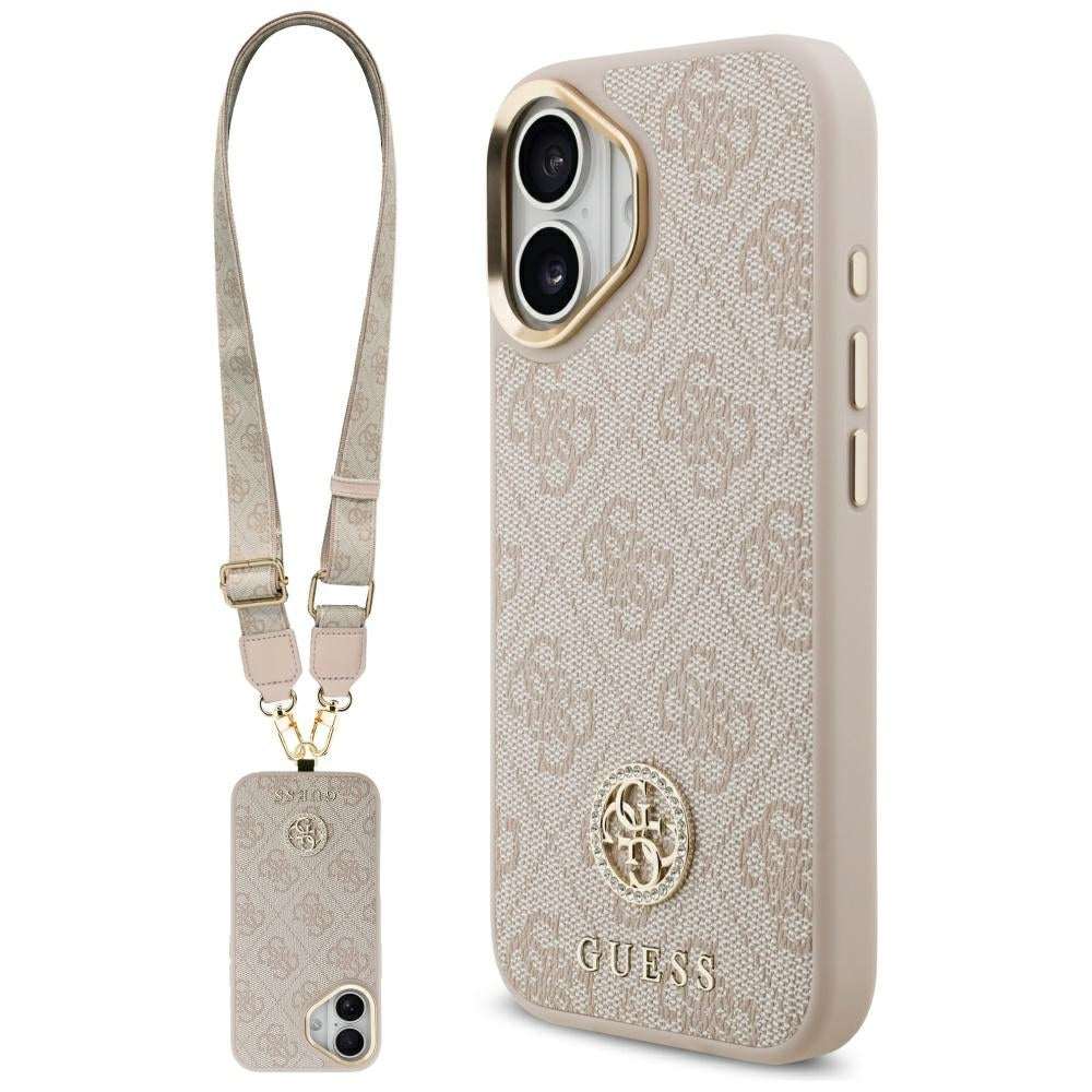Hoes voor Apple iPhone 17, Guess, 4G Strass Logo en Grote Band, Roze