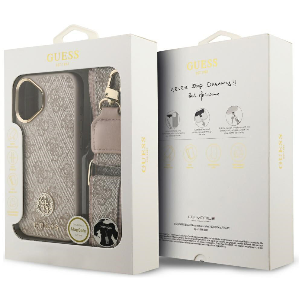 Hoes voor Apple iPhone 17, Guess, 4G Strass Logo en Grote Band, Roze