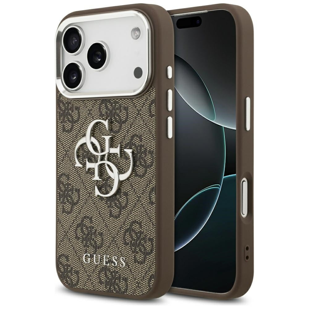 Hoes voor Apple iPhone 17 Pro, Guess, Big 4G Logo Classic, Bruin Zilver
