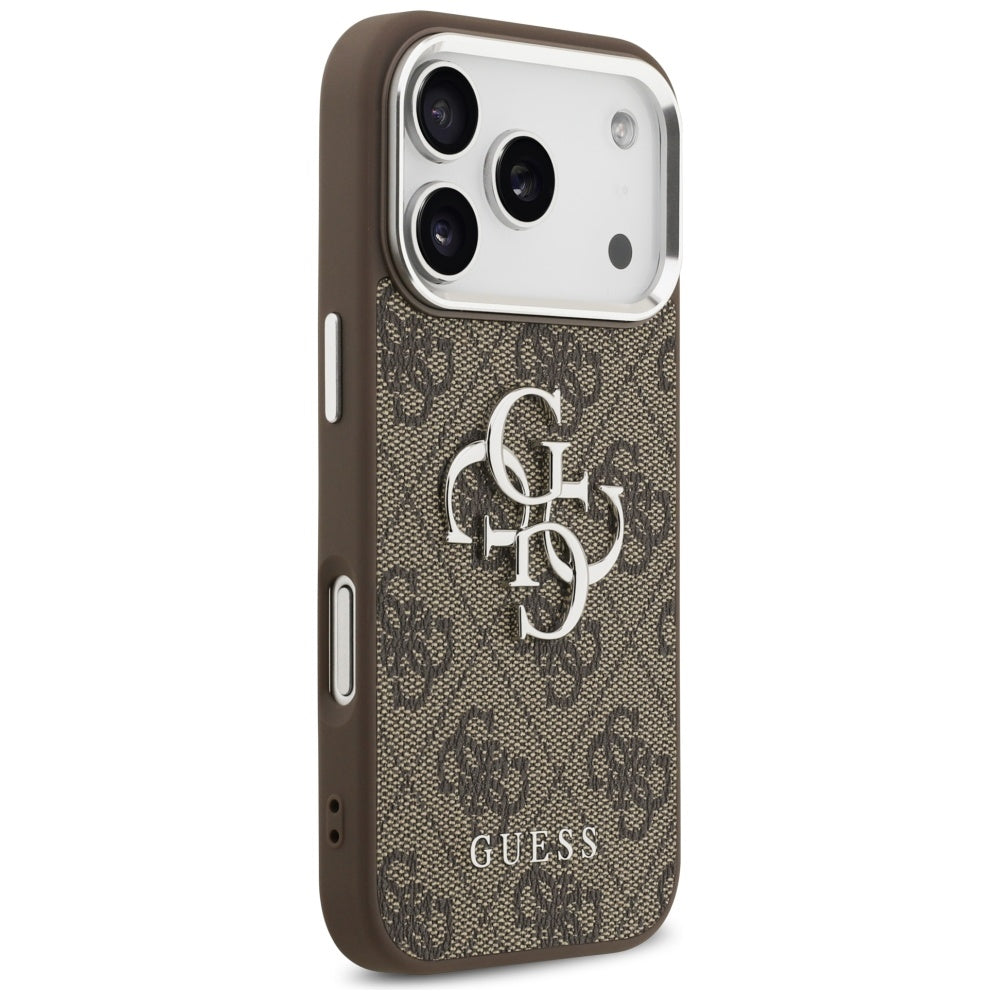 Hoes voor Apple iPhone 17 Pro, Guess, Big 4G Logo Classic, Bruin Zilver