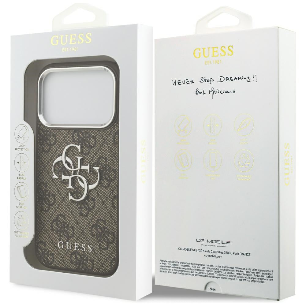 Hoes voor Apple iPhone 17 Pro, Guess, Big 4G Logo Classic, Bruin Zilver
