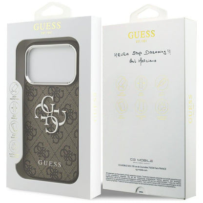 Hoes voor Apple iPhone 17 Pro, Guess, Big 4G Logo Classic, Bruin Zilver
