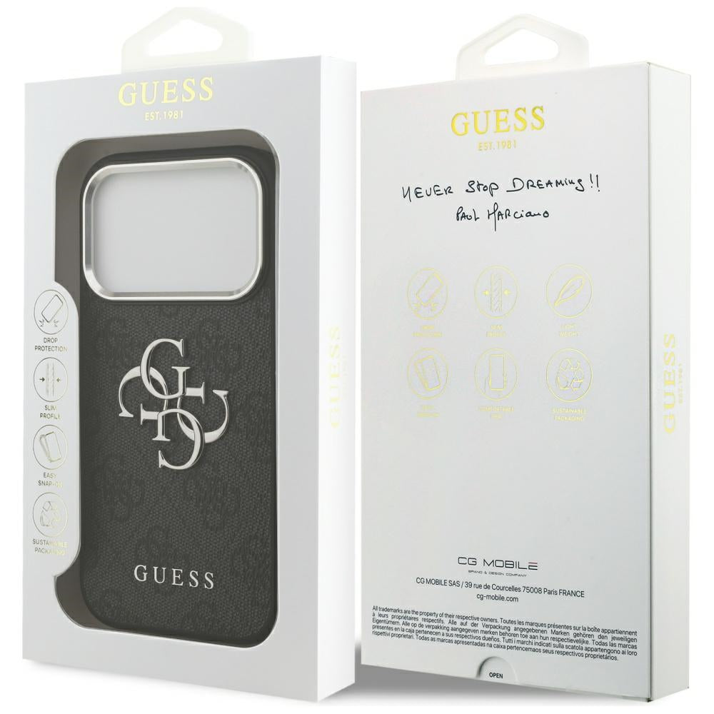 Hoes voor Apple iPhone 17 Pro, Guess, Big 4G Logo Classic, Zwart Zilver