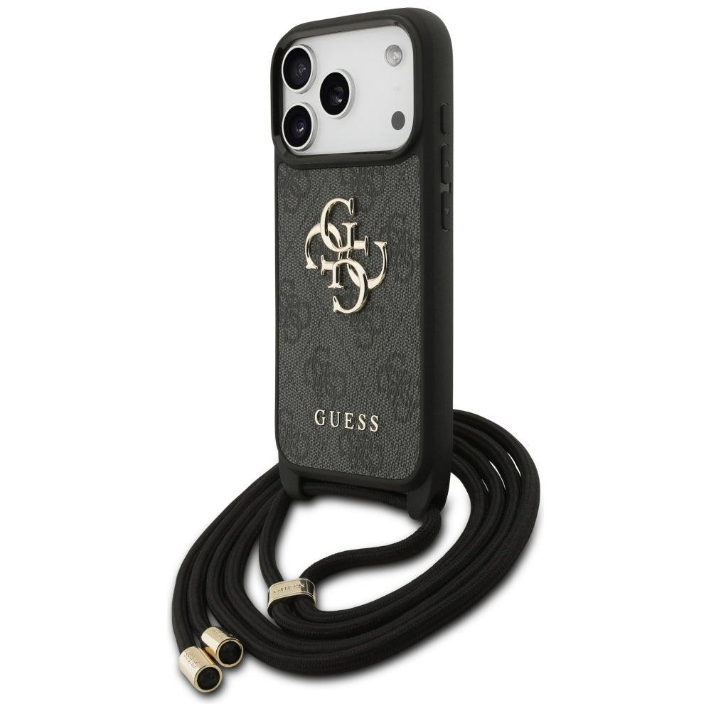 Hoes voor Apple iPhone 17 Pro, Guess, Crossbody Cord 4G Big Log, Zwart