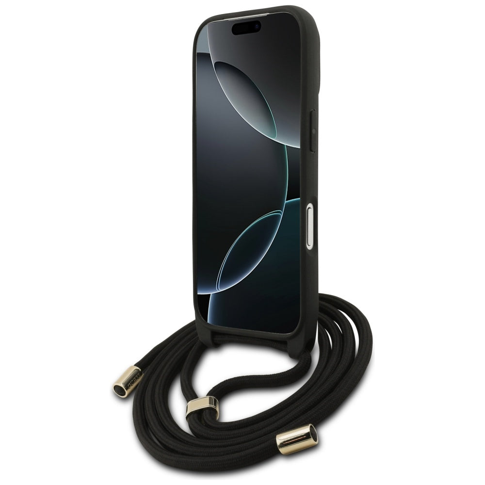 Hoes voor Apple iPhone 17 Pro, Guess, Crossbody Cord 4G Big Log, Zwart