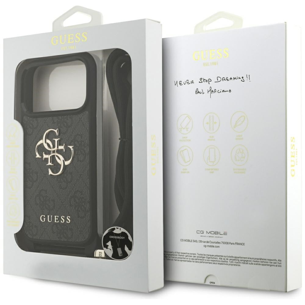 Hoes voor Apple iPhone 17 Pro, Guess, Crossbody Cord 4G Big Log, Zwart
