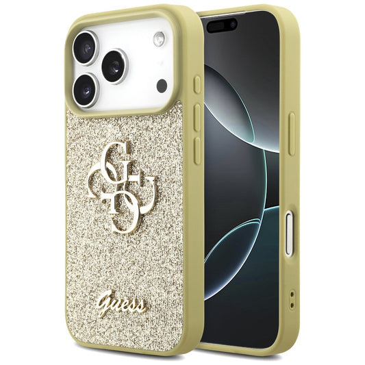 Hoes voor Apple iPhone 17 Pro, Guess, Fixed Glitter Big 4G, Goudkleurig