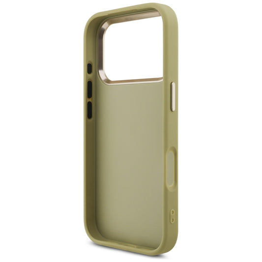 Hoes voor Apple iPhone 17 Pro, Guess, Fixed Glitter Big 4G Metal Frame, Goudkleurig