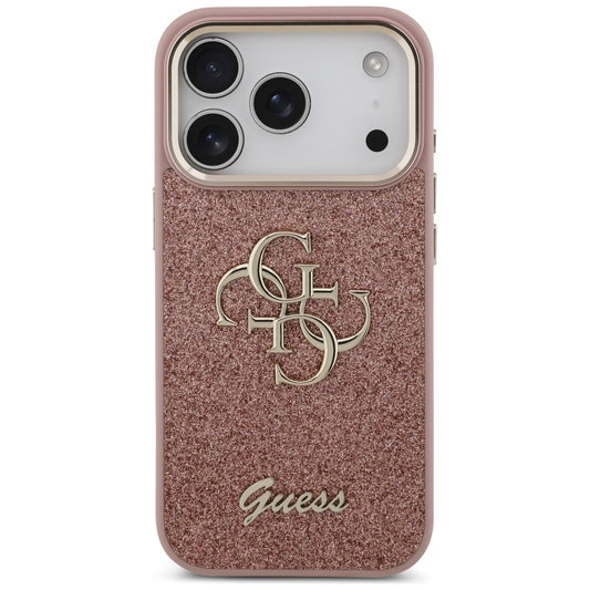 Hoes voor Apple iPhone 17 Pro, Guess, Fixed Glitter Big 4G Metal Frame, Roze