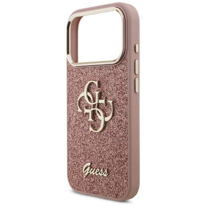 Hoes voor Apple iPhone 17 Pro, Guess, Fixed Glitter Big 4G Metal Frame, Roze
