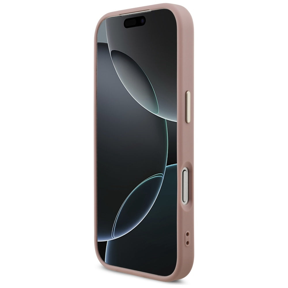 Hoes voor Apple iPhone 17 Pro, Guess, Fixed Glitter Big 4G Metal Frame, Roze