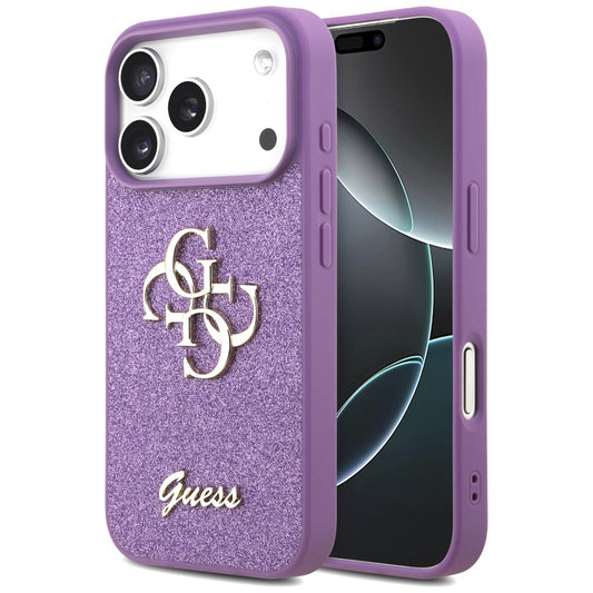 Hoes voor Apple iPhone 17 Pro, Guess, Fixed Glitter Big 4G, Paars