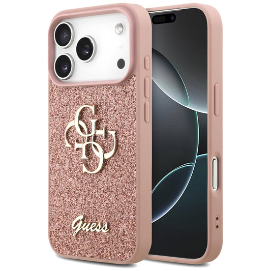 Hoes voor Apple iPhone 17 Pro, Guess, Fixed Glitter Big 4G, Roze