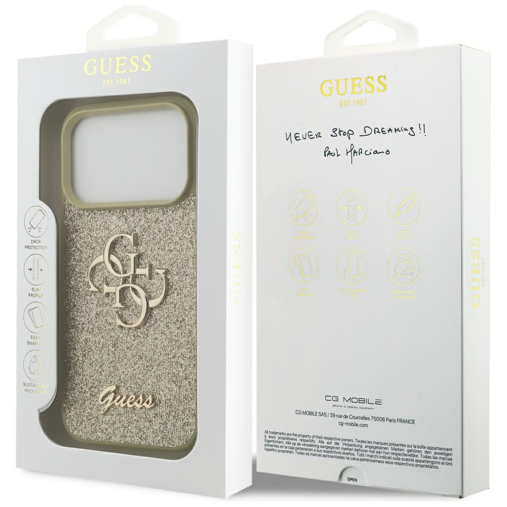 Hoes voor Apple iPhone 17 Pro, Guess, Fixed Glitter Big 4G, Roze