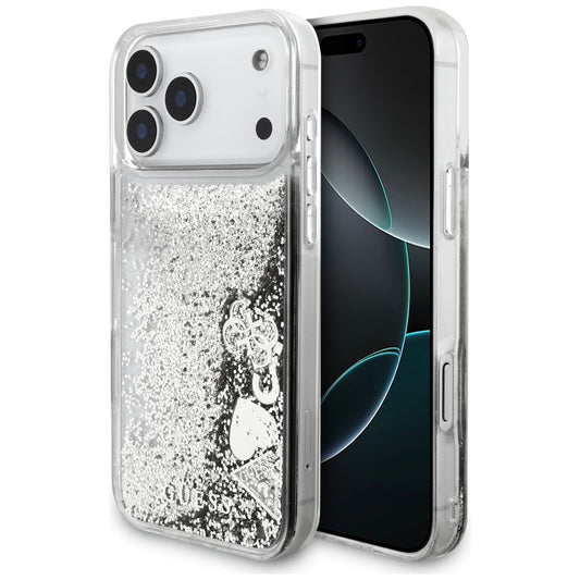 Hoes voor Apple iPhone 17 Pro, Guess, Liquid Glitter Charms, Zilverkleurig