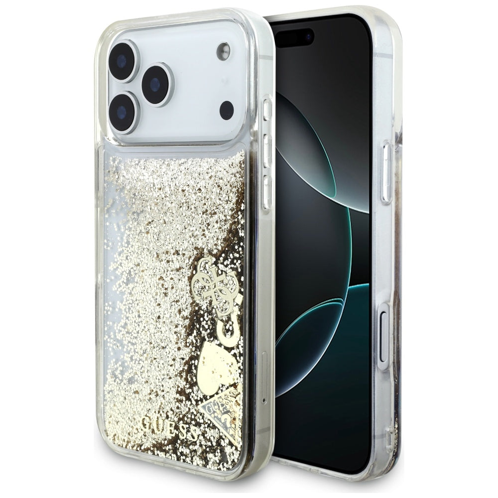 Hoes voor Apple iPhone 17 Pro, Guess, Liquid Glitter Charms, Goud