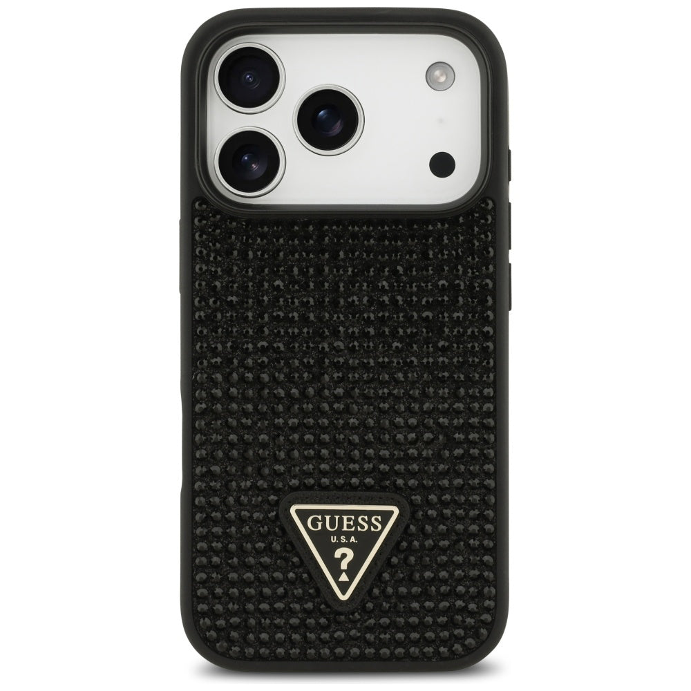 Hoes voor Apple iPhone 17 Pro, Guess, Rhinestone Triangle Logo, Zwart