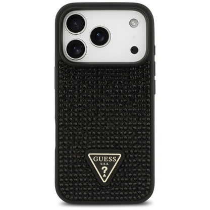 Hoes voor Apple iPhone 17 Pro, Guess, Rhinestone Triangle Logo, Zwart