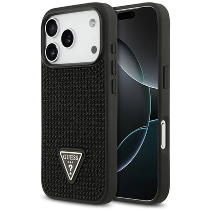 Hoes voor Apple iPhone 17 Pro, Guess, Rhinestone Triangle Logo, Zwart