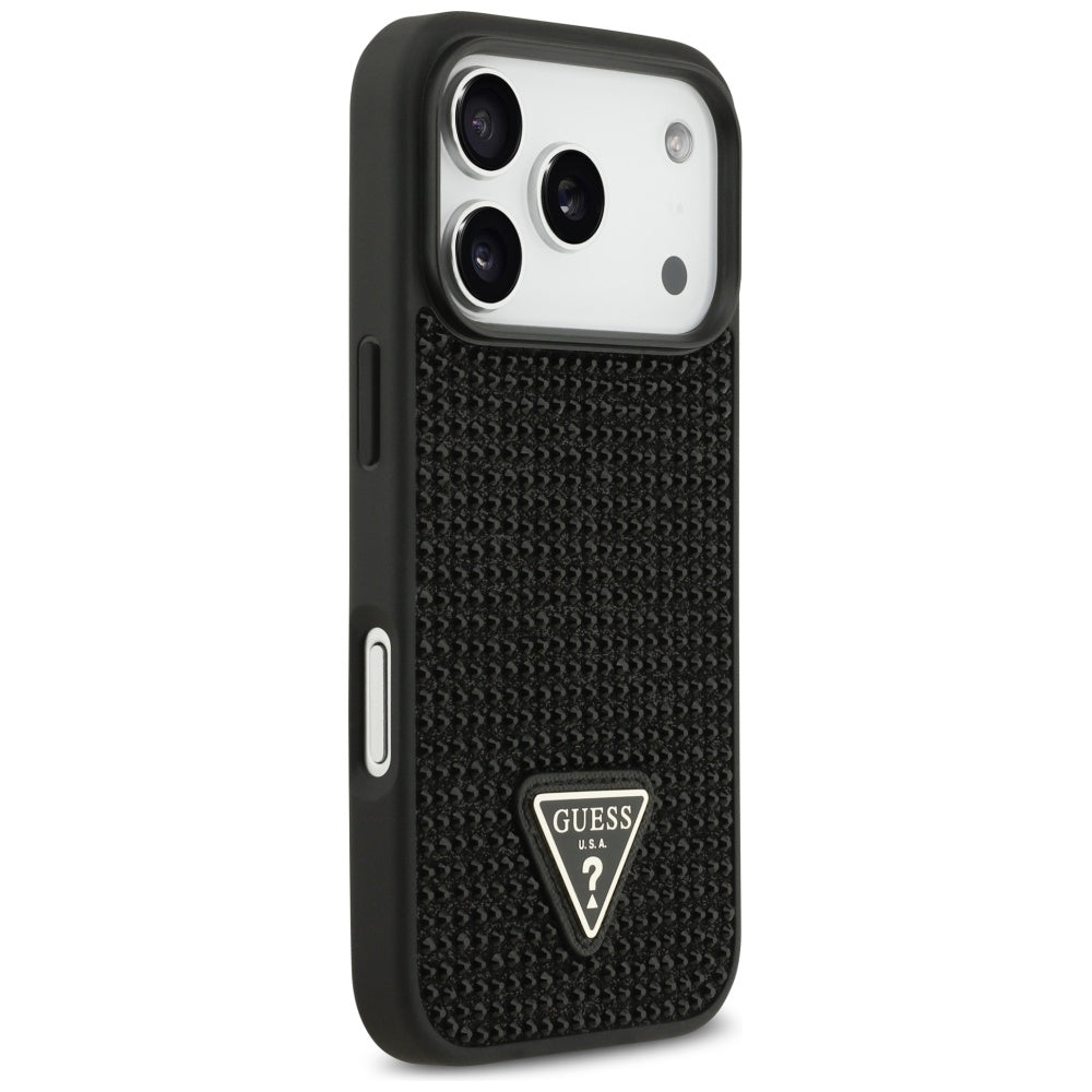 Hoes voor Apple iPhone 17 Pro, Guess, Rhinestone Triangle Logo, Zwart