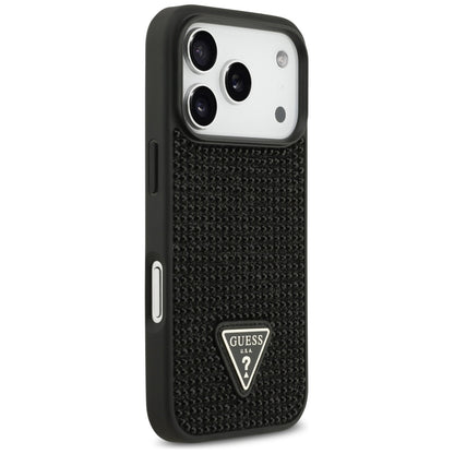 Hoes voor Apple iPhone 17 Pro, Guess, Rhinestone Triangle Logo, Zwart