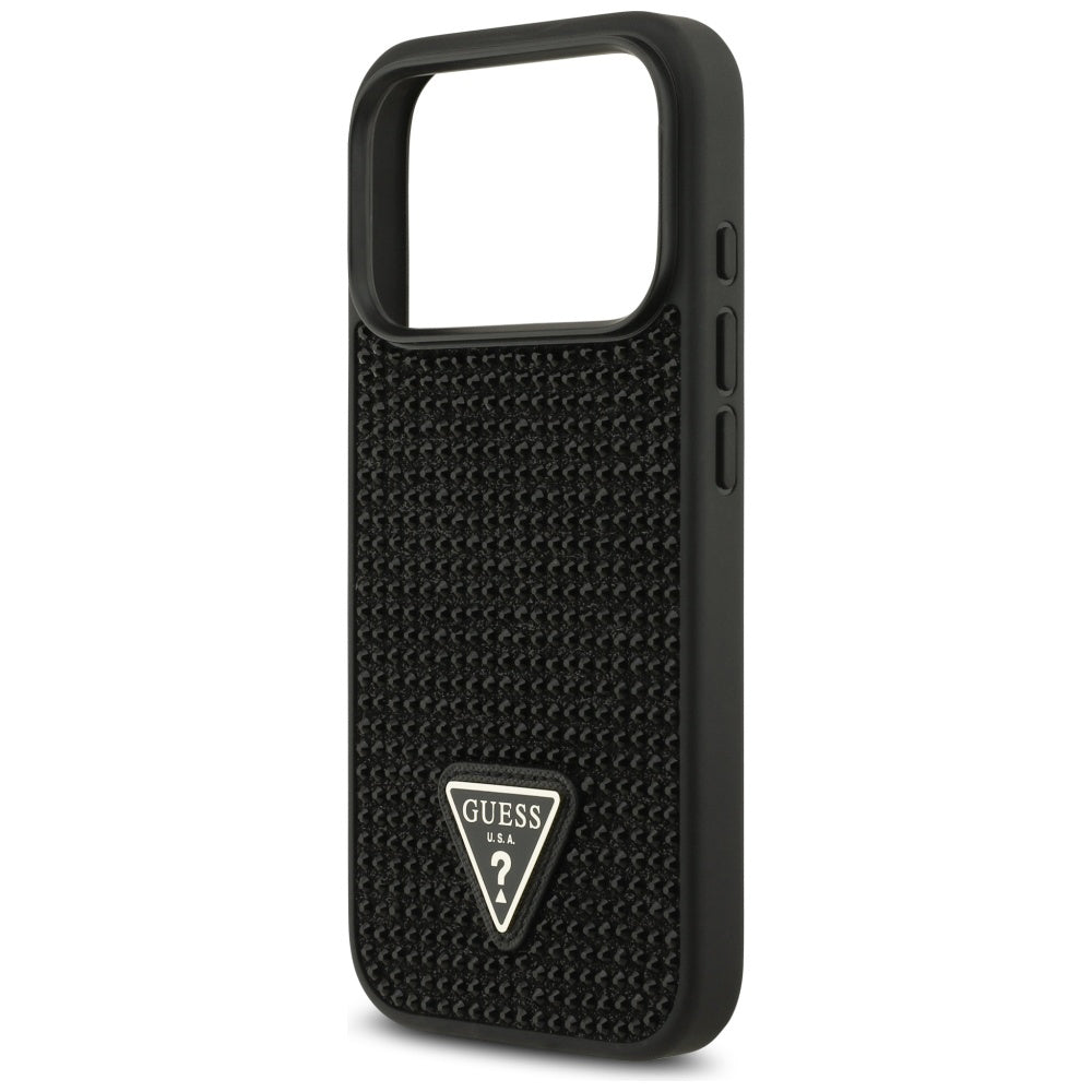 Hoes voor Apple iPhone 17 Pro, Guess, Rhinestone Triangle Logo, Zwart