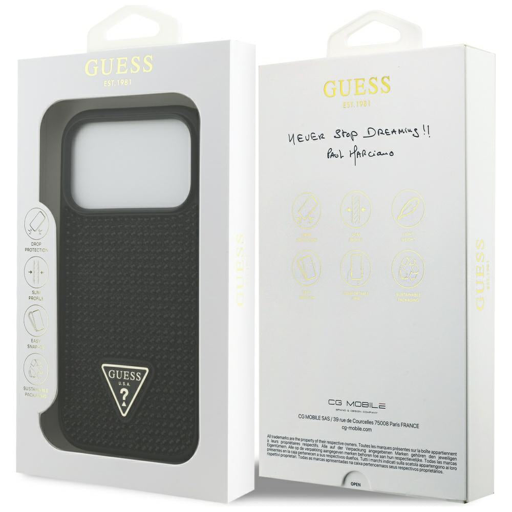 Hoes voor Apple iPhone 17 Pro, Guess, Rhinestone Triangle Logo, Zwart