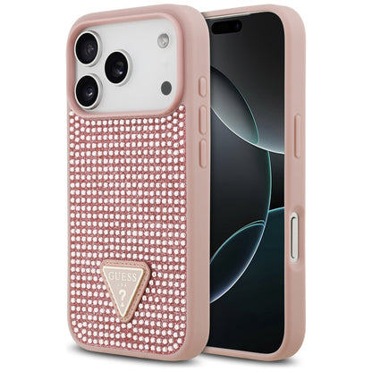 Hoes voor Apple iPhone 17 Pro, Guess, Rhinestone Triangle Logo, Roze